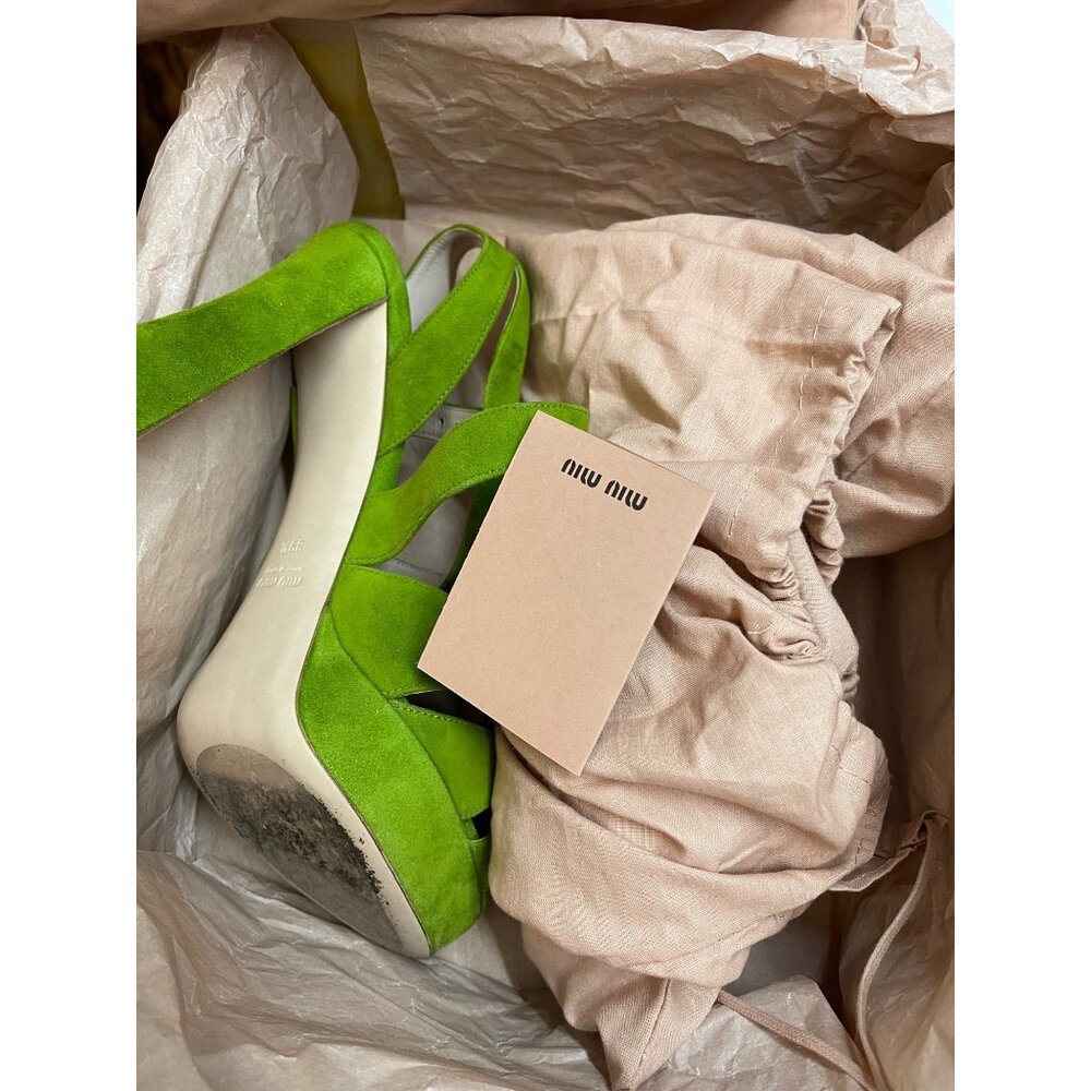 Miu Miu Green Suede Platform sandals Sz EU 39.5 US 9.5 - Picture 12 of 16